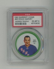 PSA 6 DOUG HARVEY HOF 1962 SHIRRIFF COINS #60 NORRIS TROPHY GRADED VINTAGE TPHLC