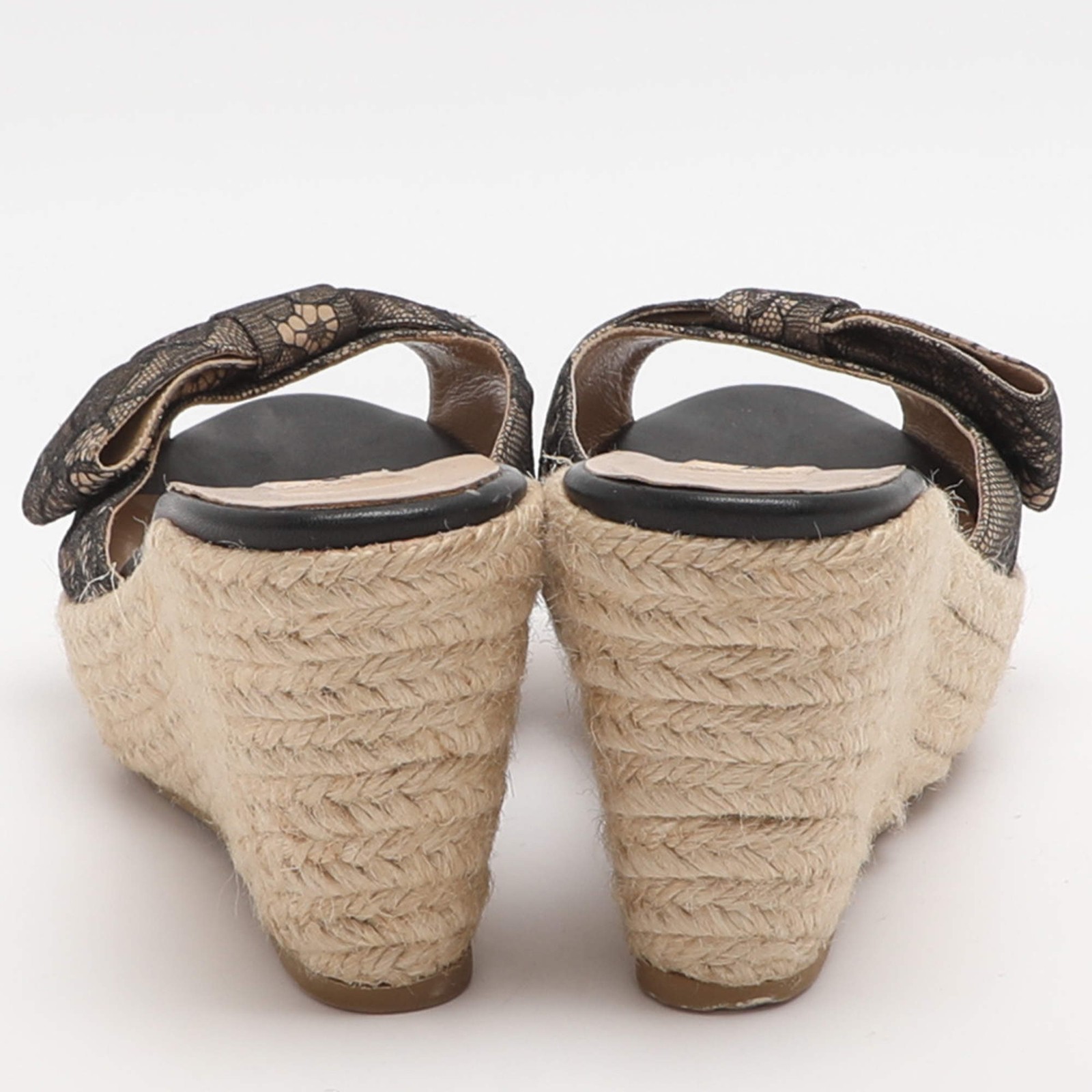 Valentino Bow Size 36.5 Black Lace Espadrille Wedge Sandals thumbnail 5
