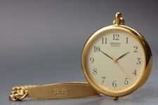 Vintage 1987 Exc 5 Seiko 2C21-0140 Gold Round Second 34mm Qz Pocket Watch