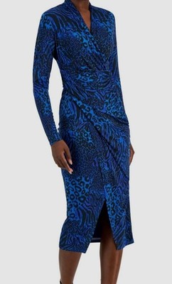 RACHEL Rachel Roy Women Blue V-Neck Pullover Crossover Bret Jersey Dress Size M