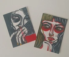 OOAK ACEO 2/1 Figurative Art Card Set By ESS22, 3.5 x 2.5 in., Unframed