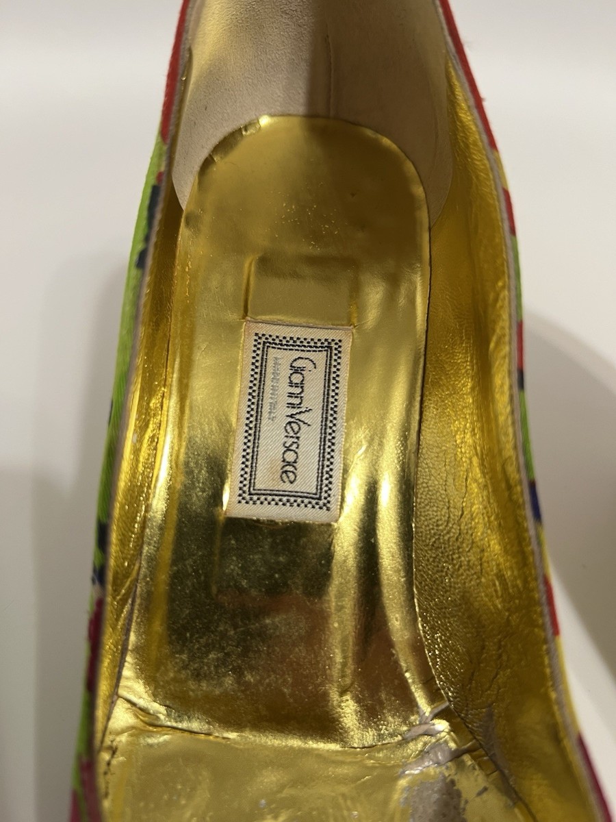 Vtg Gianni Versace Patchwork Print Heels 35 View 6