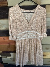 C&V Crespi & Violet Floral Boho Mini Dress – Size M – Rust & Cream Vintage Style