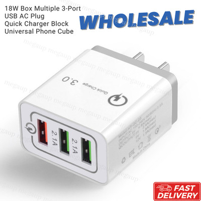Multiple 3-Port USB AC Plug Quick Charger Block Universal Phone Cube 18W Box Lot