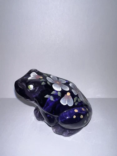 Fenton Purple Amethyst Glass Frog Figurine Hand Painted D Wright