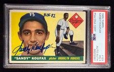 1955 Topps #123 Sandy Koufax Signed Rookie Card RC w/ HOF 72 PSA 3 Dodgers AUTO