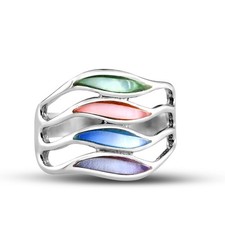 Amazing Waves of Multi-Color Mother of Pearl Inlay Sterling Silver Ring - 9