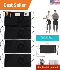 4 Pack Server Apron with 3 Pockets, Waist Apron for Waiter Waitress, 12 Inches