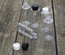 2 Oz. Plastic Clear Cylinder Bottles with white ribbed cap Travel size 10 PACK