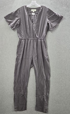 Anthropologie Cloth  Stone Women Jumpsuit S Gray Ladder Stitch 26.5" Inseam