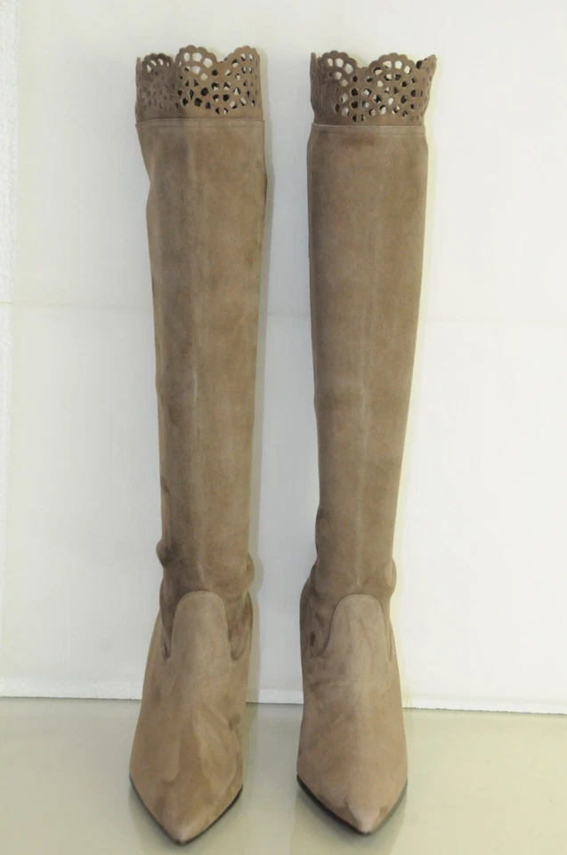 Nuevo Manolo Blahnik Pafatolo Beige Topo Ante Elástico Botas 35 36.5 37 - Imagen 3 de 4