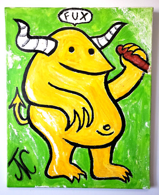 ''FUX'' by Jacob Michael Campbell, Original 16x20'' Canvas Painting Street Art Toon