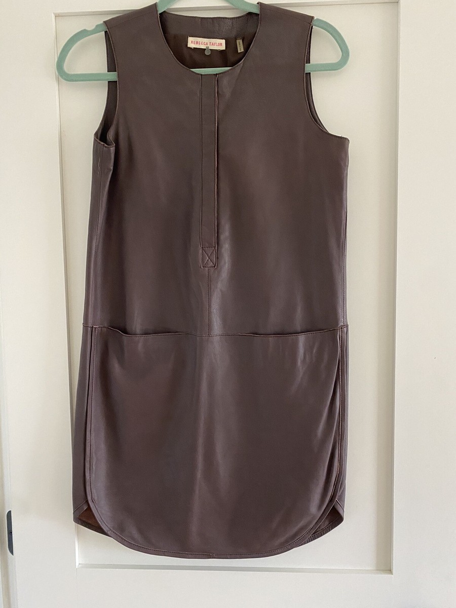 Rebecca Tayor Leather Runway Dress sheath chocolate brown lined size 2 Rebecca Tayor Leather Runway Dress sheath chocolate brown lined size 2