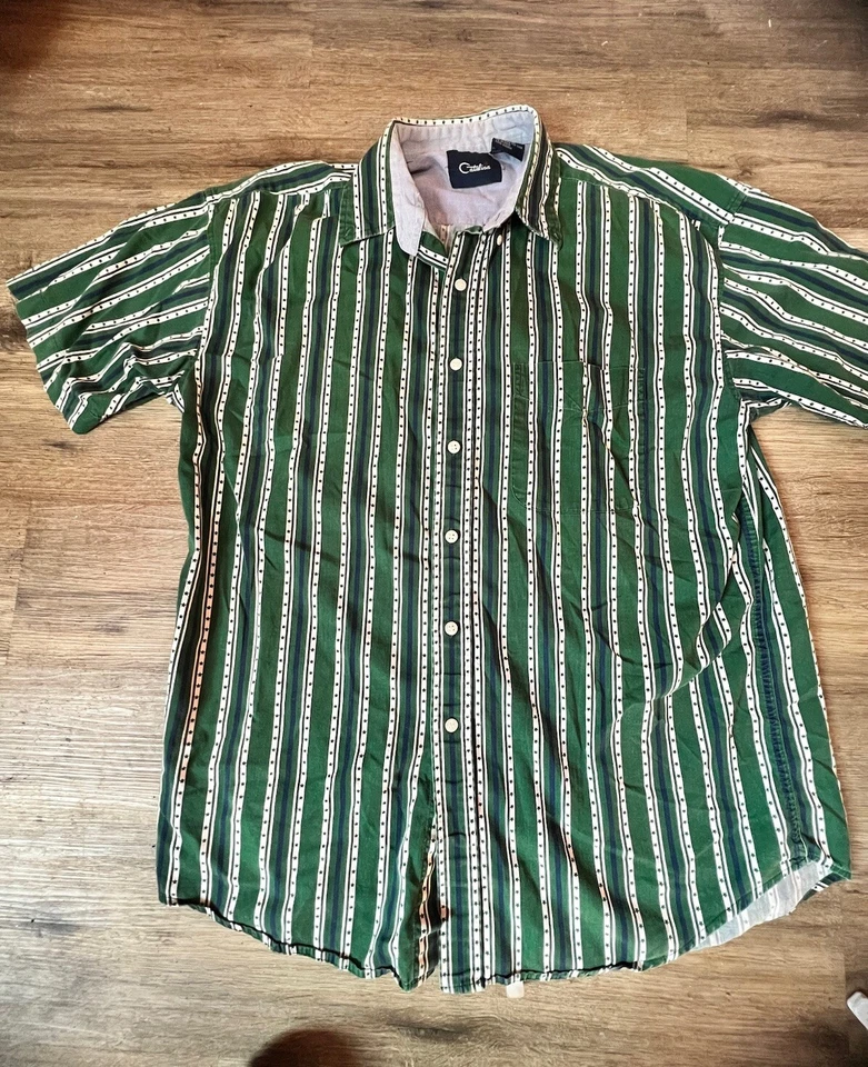 Camisa vintage para hombre años 80-90 Catalina estrella verde vintage abotonada talla grande Foto 4 de 4