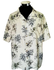 Batik Bay  Silk Shirt Men's X-Large  Multicolor on Ivory Hawaiian Island Casual