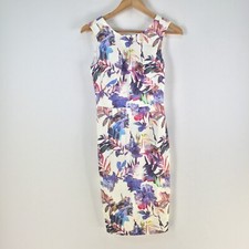 David Lawrence dress womens 6 pencil white floral sleeveless knee length 110674