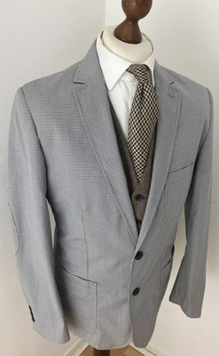 Jasper Conran Herren Blazer 42R Karo halb gefüttert Ellenbogen Patches Jacke 100% Baumwolle