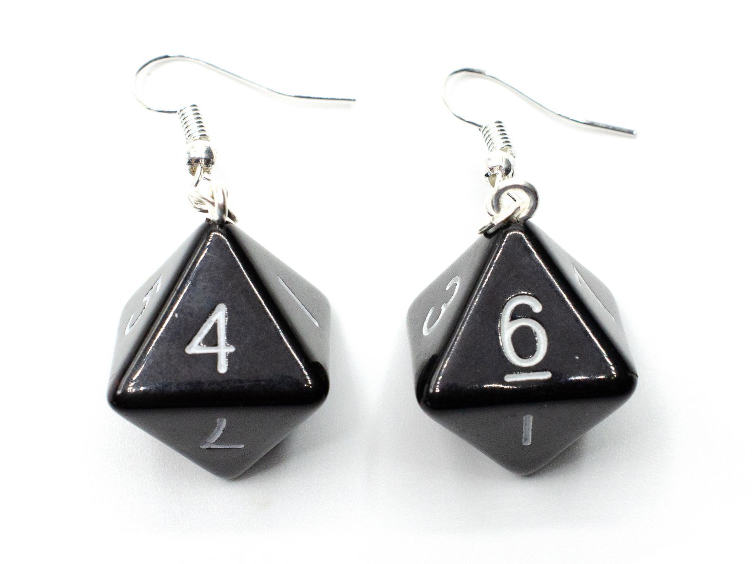 8 Sided Dice Earrings - Black Octahedron Backgammon Game Jewelry  