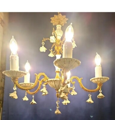 Vintage Capodimonte Italian Spanish Brass Rose Porcelain