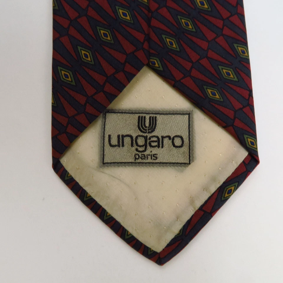 Ungaro Paris Men's Neck Tie Red Black Geometric Diamond 59x3.5 - Image 4 of 4