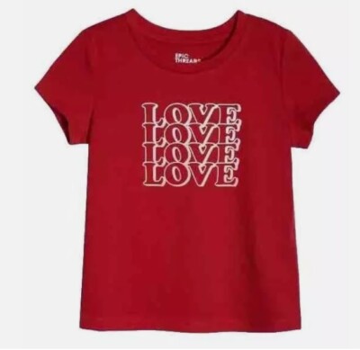 EPIC THREADS Girls LOVE Graphic Short Sleeve Tee Cherry Red NWT