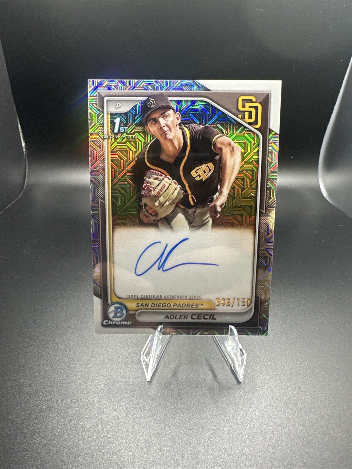 2024 Bowman Chrome Adler Cecil 1st HTA Choice Refractor Auto Autograph RC #/150