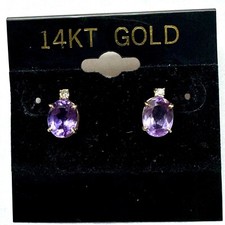 14k Yellow Gold Amethyst And Diamond Earrings