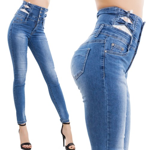 Jeans donna pantaloni skinny vita alta elasticizzati slim pizzo nuovi M5875  | eBay