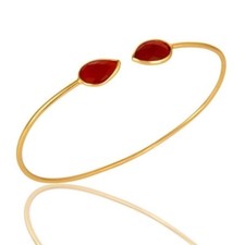 Pear Shape Red Onyx Gemstone Sleek Bangle 18k Gold Plated Cuff Bracelets