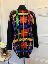 I.B. DIFFUSION VTG 80s 90s SWEATER DRESS MULTICOLOR SEQUIN BRIGHT COLORFUL SMALL