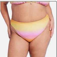 Wild Fable 1X 17-18 Pink Ombre Striped Bikini Swim Bottom Low Rise Cheeky