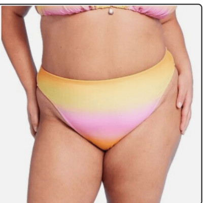 Wild Fable 1X (17-18) Pink Ombre Striped Bikini Swim Bottom Low Rise Cheeky