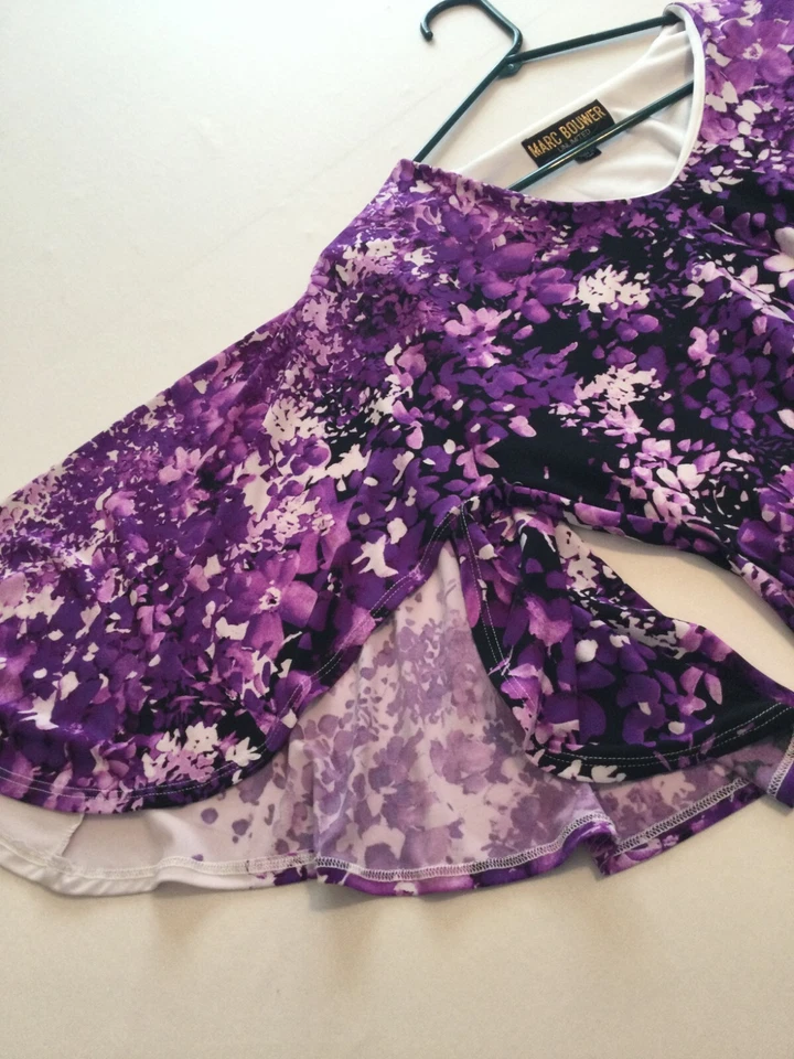 Marc Bouwer Purple Floral Dress White Print Size Small Fit & Flare Wedding Party - Image 3 of 4