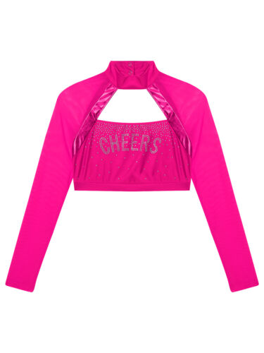 Women Cheer Uniform Tops Night Club Crop Top Rhinestone Cheerleader Costume - Picture 48 of 87