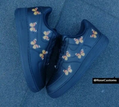 Nike Air Force 1 Custom Orange Monarch Butterfly 2 Black Shoes Mens Womens