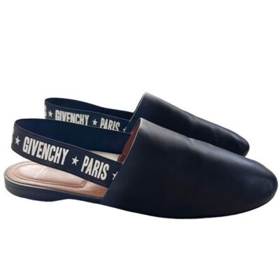 Givenchy Womens Rivington Logo Slingback Leather Mules 39.5 US 9.5 Black Flats
