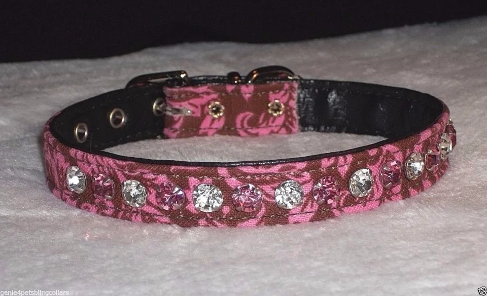 Collar de perro de diamantes de imitación de lujo joyas de cristal rosa y transparente Bling chocolate damasco Foto 3 de 4