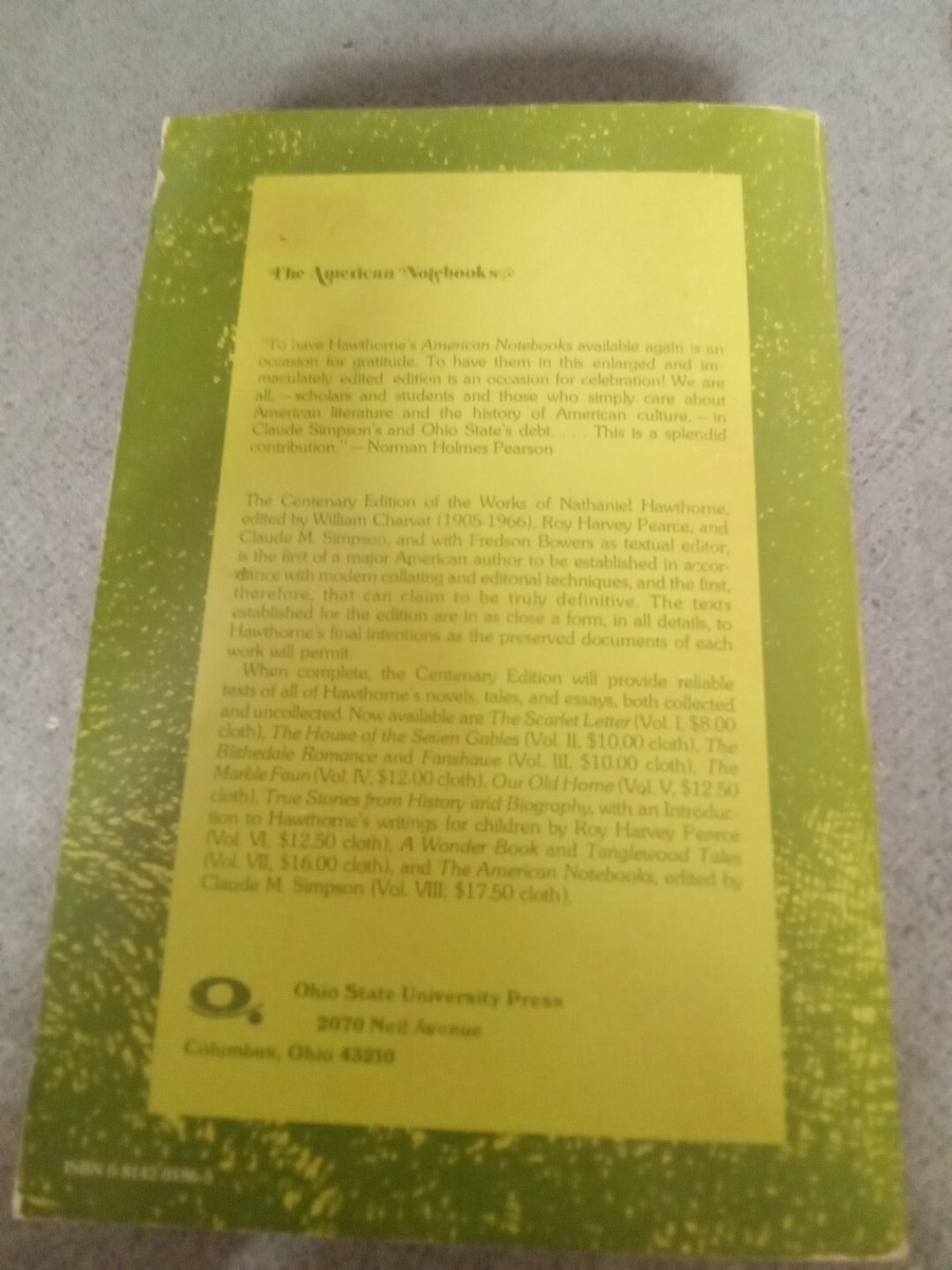 The American Notebooks Nathaniel Hawthorne 1972 Ohio State