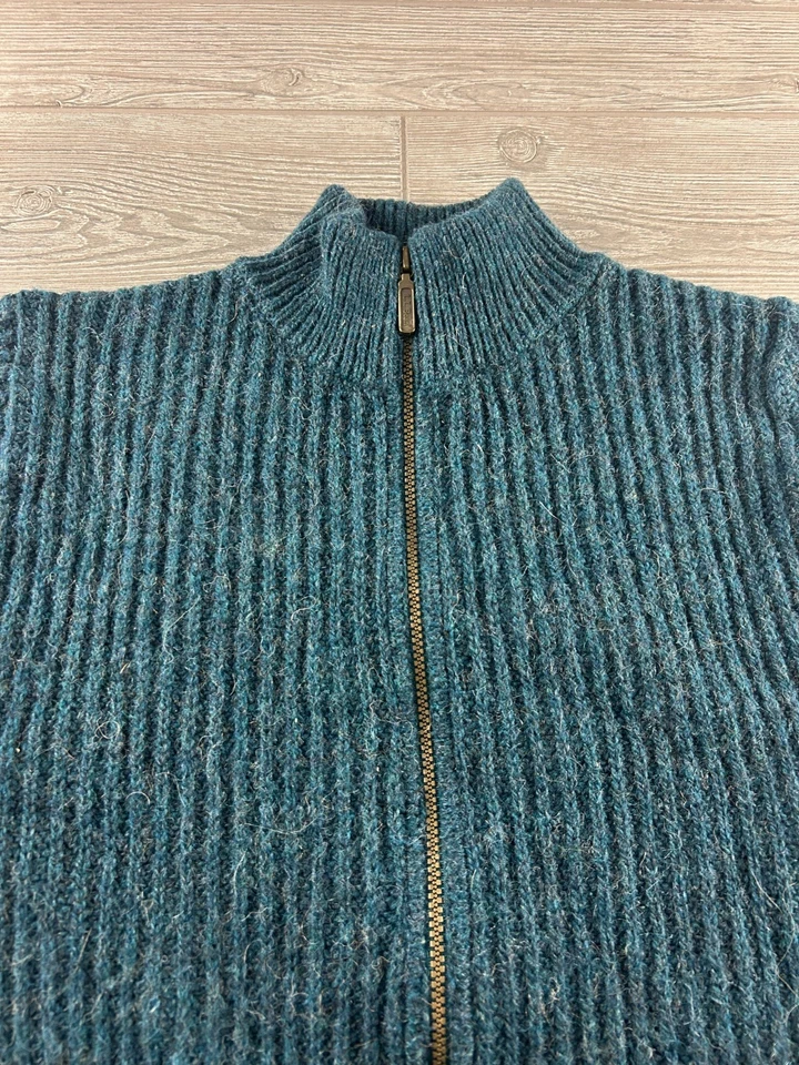 DE COLECCIÓN L.L. Cárdigan Suéter Chaqueta Mujer Pequeño Bean Azul Teal Tejido Pesado Cremallera Completa Foto 3 de 4