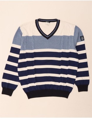 BABISTA Herren V-Neck Pullover Sweater IT 52 Large dunkelblau gestreift Baumwolle DR12