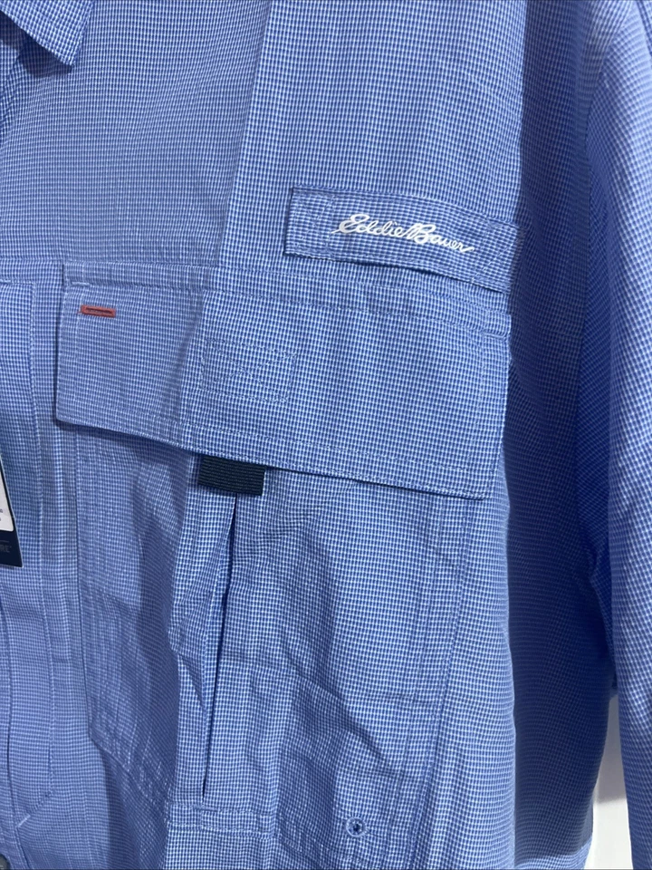 Eddie Bauer Size Large Blue Button Down Short Sleeve Guide Shirt With UV Protect - Image 2 of 4