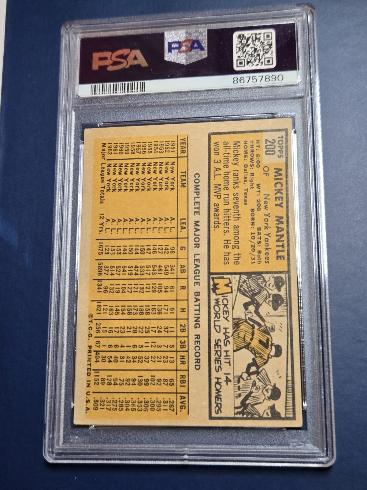 1963 Topps Mickey Mantle #200 PSA 1. Tape Mark. OC. BEAUTY!! Fantastic Back. view 11