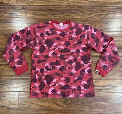 BAPE Thermal Camo Long Sleeve Shirt Red A Bathing Ape Size S Vintage Nigo Y2K