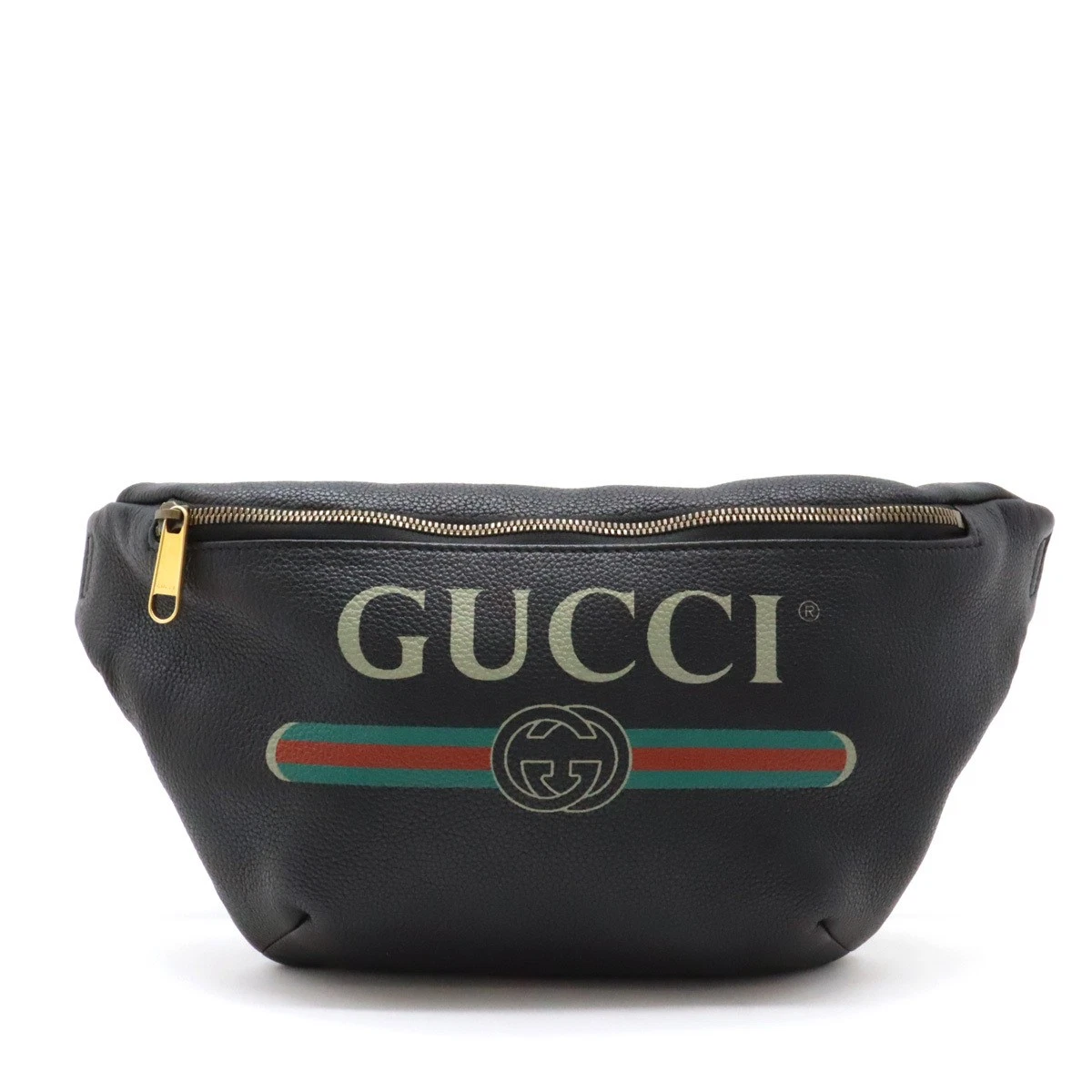 Gucci Sac Ceinture Imprimé Sherry Line Cuir Noir/Vert/Rouge, Pochette Taille Occasion