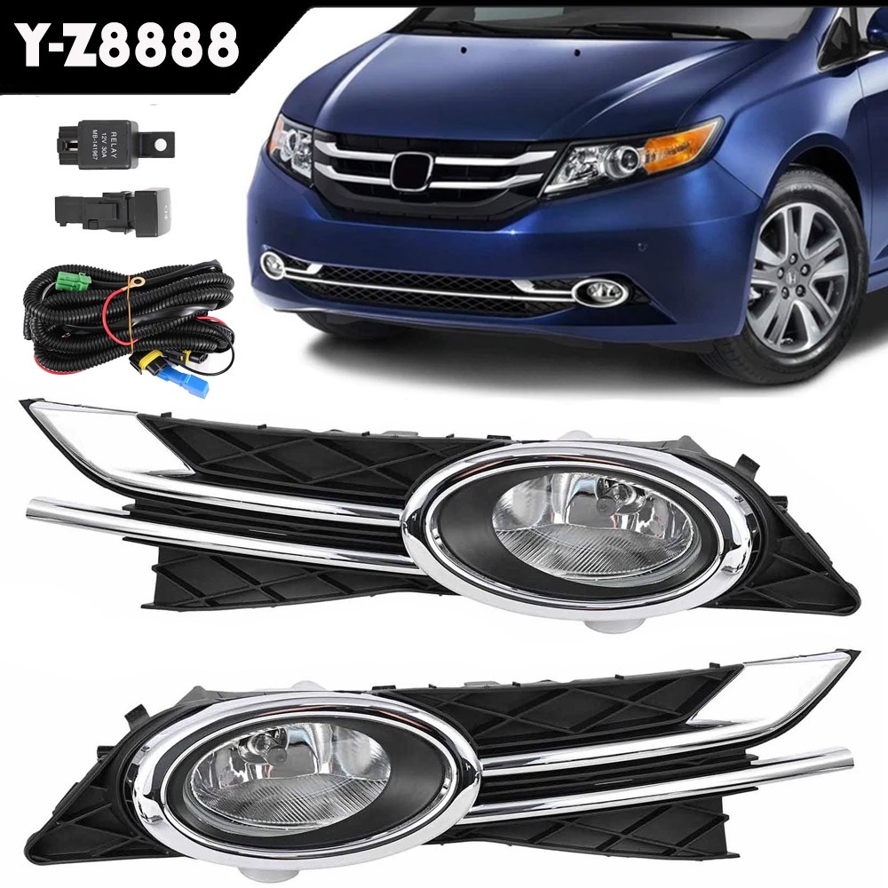 for 14-17 Honda Odyssey Fog Light Bumper Lamps Clear Lens w/Switch+Harness+Bezel