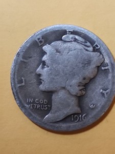 1916- 10C Mercury Silver Dime Mint Mark Rubbed Off Not Sure If Denver Or Sanfran