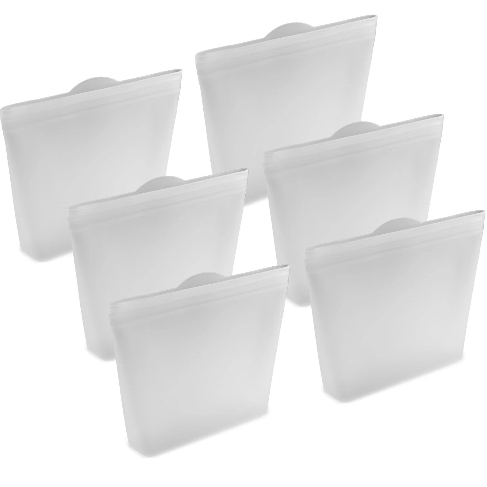 Reusable Sandwich Bags - Set of 6 Clear Silicone Freezer Bags, Airtight Leak ...