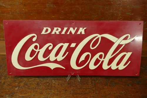Vintage Original Drink Coca Cola Embossed Letters Plastic Advertising Sign 16”