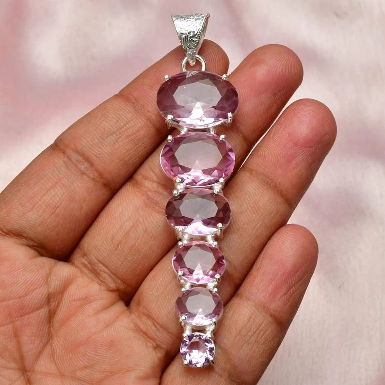 Pingente de joia de prata esterlina 925 feito à mão de pedra preciosa rosa kunzita tamanho-2,5" - Imagem 2 de 4