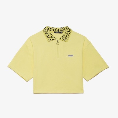 Obey Womens Oversized Cropped Polo Yellow Animal Print Streetwear S